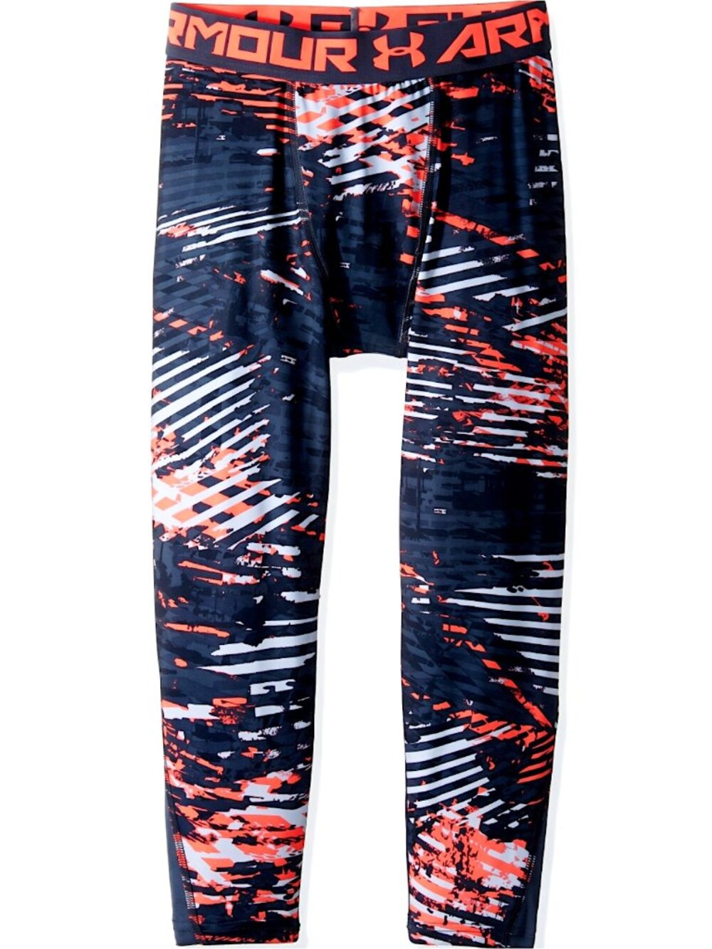 NWT Under Armour Boys HeatGear Orange & Black Compression Leggings, Size Medium